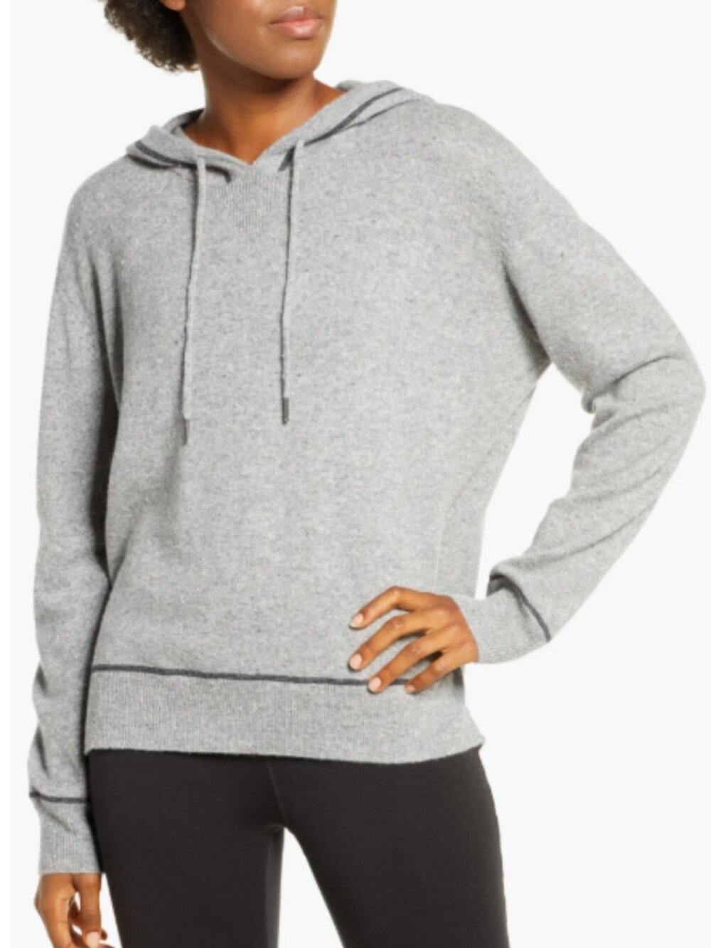 ZELLA Nordstrom Wool & Cashmere Blend Cozy Hoodie Sweater Grey Confetti Medium